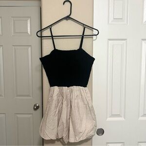 Black & Tan Elastic Waistband Romper